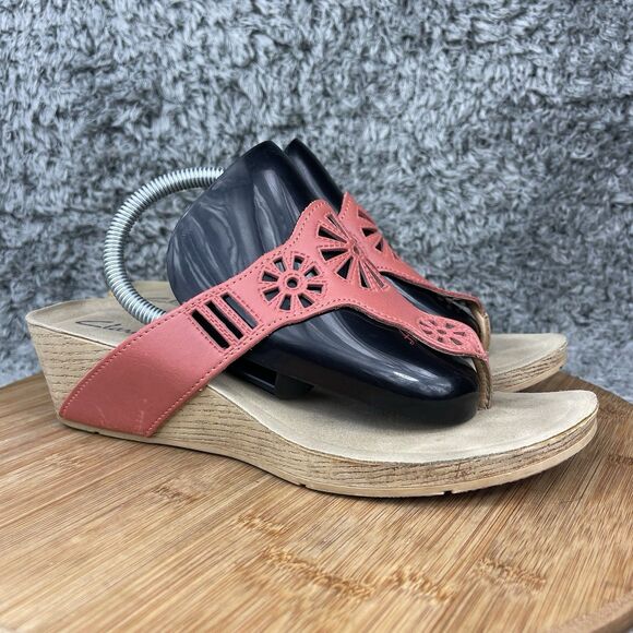 Clarks Alto Seawalk Leather Wedge Slip-On Thong Sandals Women’s 8.5 M Open Toe - Picture 1 of 9